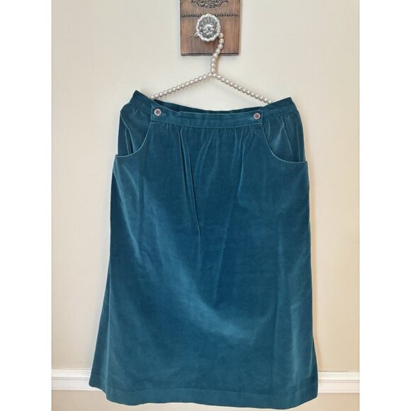 Vintage Sears Jr Bazaar Size 13 Teal Velvet Velour Skirt Retro - Picture 1 of 6